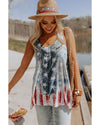 Blue Vintage Washed Flag Print Shift Tank Top - L