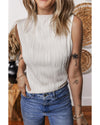 White Solid Color Wavy Textured Round Neck Tank Top - XL