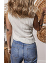 White Solid Color Wavy Textured Round Neck Tank Top - XL