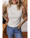 White Solid Color Wavy Textured Round Neck Tank Top - XL