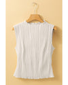White Solid Color Wavy Textured Round Neck Tank Top - XL