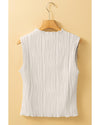 White Solid Color Wavy Textured Round Neck Tank Top - XL