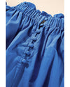 Sky Blue Frilled Neck Ruffled Armholes Buttoned Back Tank Top - XL