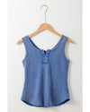 Sky Blue Mineral Wash Ribbed Notch Neck Tank Top - L