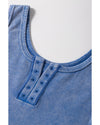 Sky Blue Mineral Wash Ribbed Notch Neck Tank Top - L