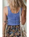Sky Blue Mineral Wash Ribbed Notch Neck Tank Top - M