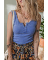 Sky Blue Mineral Wash Ribbed Notch Neck Tank Top - M