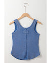 Sky Blue Mineral Wash Ribbed Notch Neck Tank Top - M
