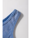 Sky Blue Mineral Wash Ribbed Notch Neck Tank Top - M