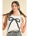 White Sweet Bow Stitching Trim Sleeveless Top - M