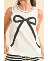 White Sweet Bow Stitching Trim Sleeveless Top - M