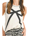 White Sweet Bow Stitching Trim Sleeveless Top - M