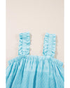 Sky Blue Tribal Pattern Print Ruffled Wide Straps Loose Tank Top - L
