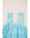 Sky Blue Tribal Pattern Print Ruffled Wide Straps Loose Tank Top - M