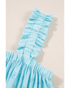 Sky Blue Tribal Pattern Print Ruffled Wide Straps Loose Tank Top - M