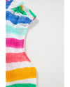 Rose Red Rainbow Stripes Ruffled Hem Drawstring V Neck Tank Top - S