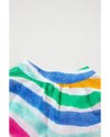 Rose Red Rainbow Stripes Ruffled Hem Drawstring V Neck Tank Top - S