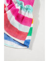 Rose Red Rainbow Stripes Ruffled Hem Drawstring V Neck Tank Top - S