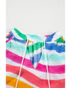 Rose Red Rainbow Stripes Ruffled Hem Drawstring V Neck Tank Top - XL