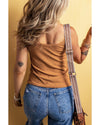 Straw Yellow Ribbed Front Knot Buttoned Thin Strap Tank Top - XL
