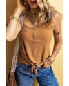 Straw Yellow Ribbed Front Knot Buttoned Thin Strap Tank Top - XL