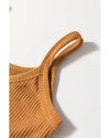 Straw Yellow Ribbed Front Knot Buttoned Thin Strap Tank Top - XL