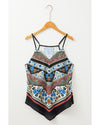 Red Mixed Floral Chevron Pattern Dip Hem Spaghetti Straps Tank - S