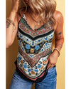 Red Mixed Floral Chevron Pattern Dip Hem Spaghetti Straps Tank - XL