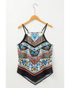 Red Mixed Floral Chevron Pattern Dip Hem Spaghetti Straps Tank - XL