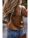 Khaki Chevron Color Block Spaghetti Straps Tank Top - XL