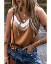 Khaki Chevron Color Block Spaghetti Straps Tank Top - XL