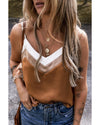 Khaki Chevron Color Block Spaghetti Straps Tank Top - XL