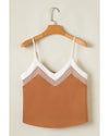 Khaki Chevron Color Block Spaghetti Straps Tank Top - XL