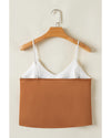 Khaki Chevron Color Block Spaghetti Straps Tank Top - XL