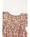 Red Floral Print Knot V Neck Ruffled Sleeve Blouse - XL