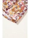 Red Floral Print Knot V Neck Ruffled Sleeve Blouse - XL