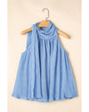 Myosotis Textured Pleated Tied Mock Neck  Flowy Tank Top - L