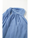 Myosotis Textured Pleated Tied Mock Neck  Flowy Tank Top - L