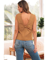 Desert Gold Bowknot V Cut Backless Cotton Tank Top - XL