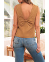 Desert Gold Bowknot V Cut Backless Cotton Tank Top - XL