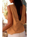 Desert Gold Bowknot V Cut Backless Cotton Tank Top - XL
