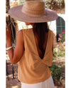 Desert Gold Bowknot V Cut Backless Cotton Tank Top - XL
