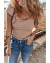 Smoke Gray Ribbed Knit Ruffled Shoulder Slim Fit Tank Top - XL