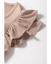 Smoke Gray Ribbed Knit Ruffled Shoulder Slim Fit Tank Top - XL