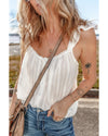 White Lace Crochet Ruffled Buttoned Loose Fit Tank Top - L