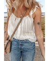 White Lace Crochet Ruffled Buttoned Loose Fit Tank Top - L