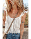 White Lace Crochet Ruffled Buttoned Loose Fit Tank Top - L