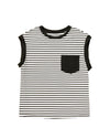 Black Stripe Chest Pocket Patch Round Neck Tank Top - L
