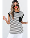 Black Stripe Chest Pocket Patch Round Neck Tank Top - L