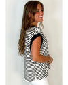 Black Stripe Chest Pocket Patch Round Neck Tank Top - M